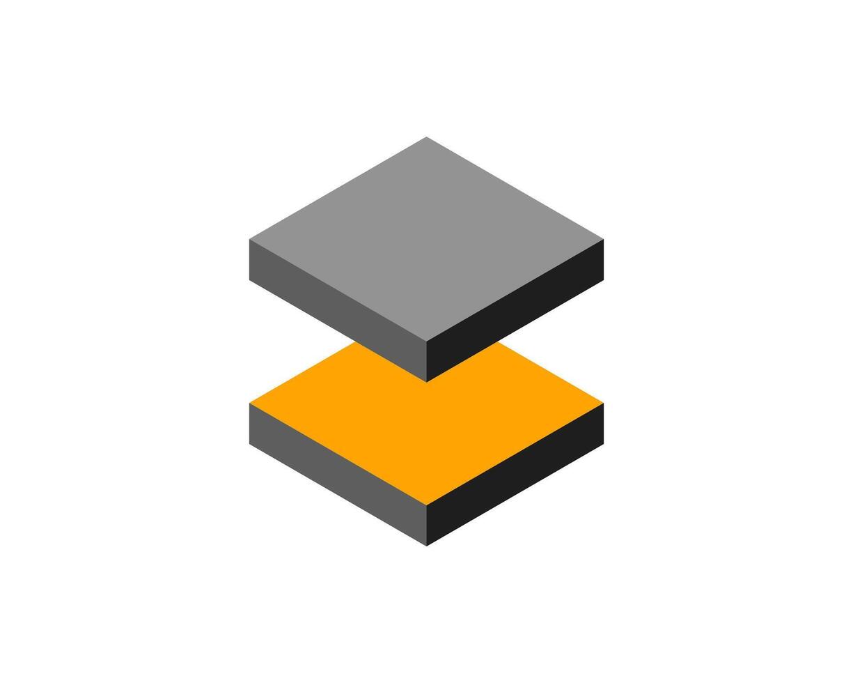 Abstract isometric design featuring stacked gray and orange cubes. Represents layers, growth, stability, or building blocks. Ideal for presentations, websites, and corporate branding. vector