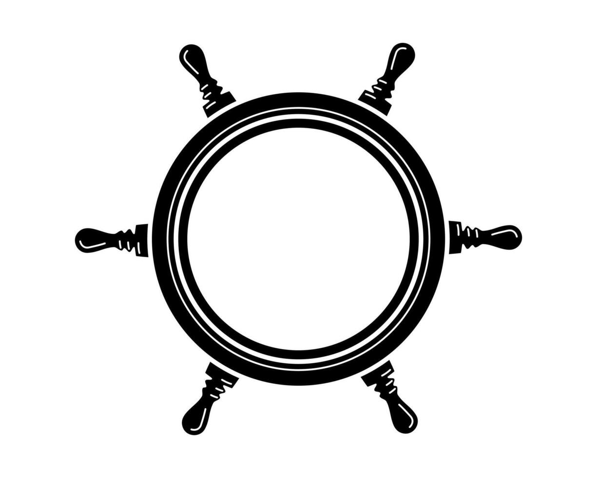 Classic black ship wheel icon, steering the course. Great for nautical themes, adventure, or control concepts. Use it to add vintage flair to your project. vector