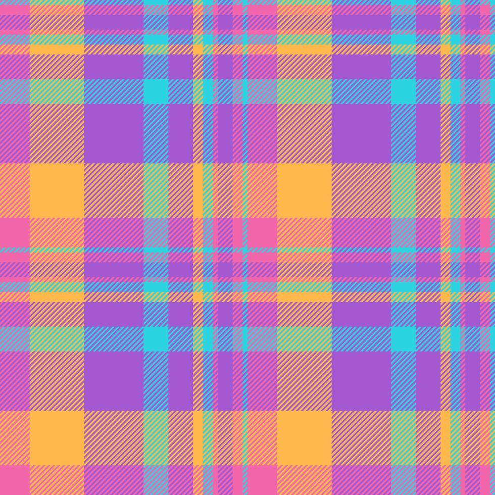 Vibrant plaid pattern with bold, pastel colors. Seamless textile design, perfect for backgrounds, apparel, and creative projects. Fabric texture, retro feel. vector