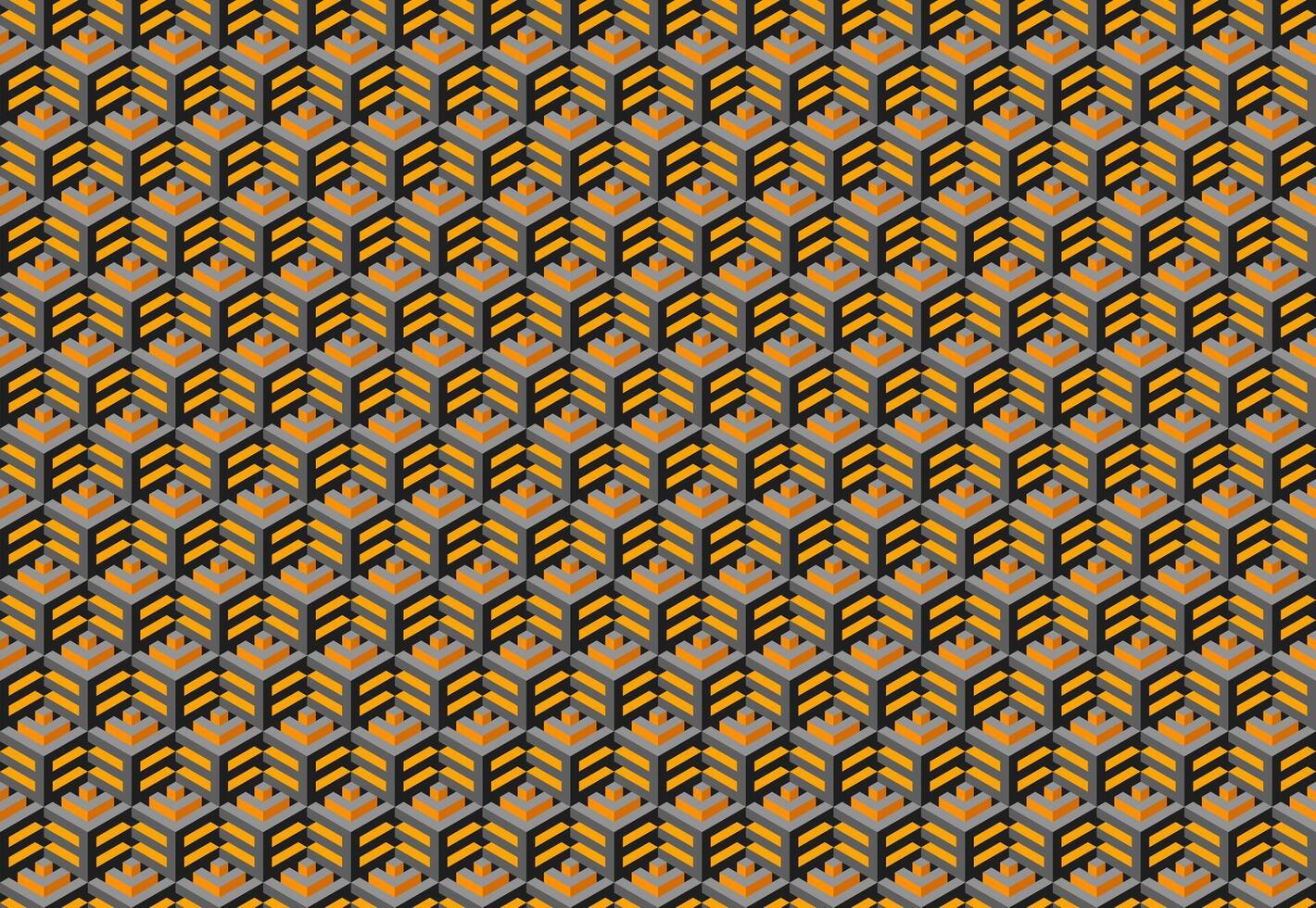 Abstract geometric seamless pattern. Hexagonal grid with 3D effect, golden and gray color scheme. Perfect for backgrounds, textures, website design, and print materials. vector