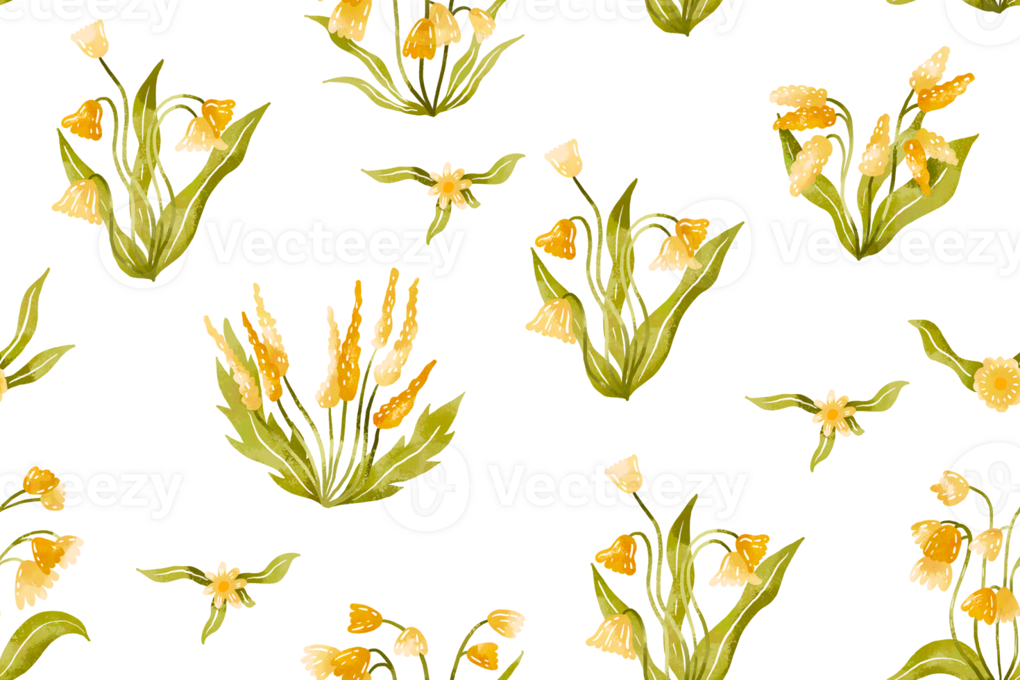 Seamless pattern with wildflowers. Spring greenery. Yellow field wild flowers botanical background. Perfect for wrapping , textile, print png