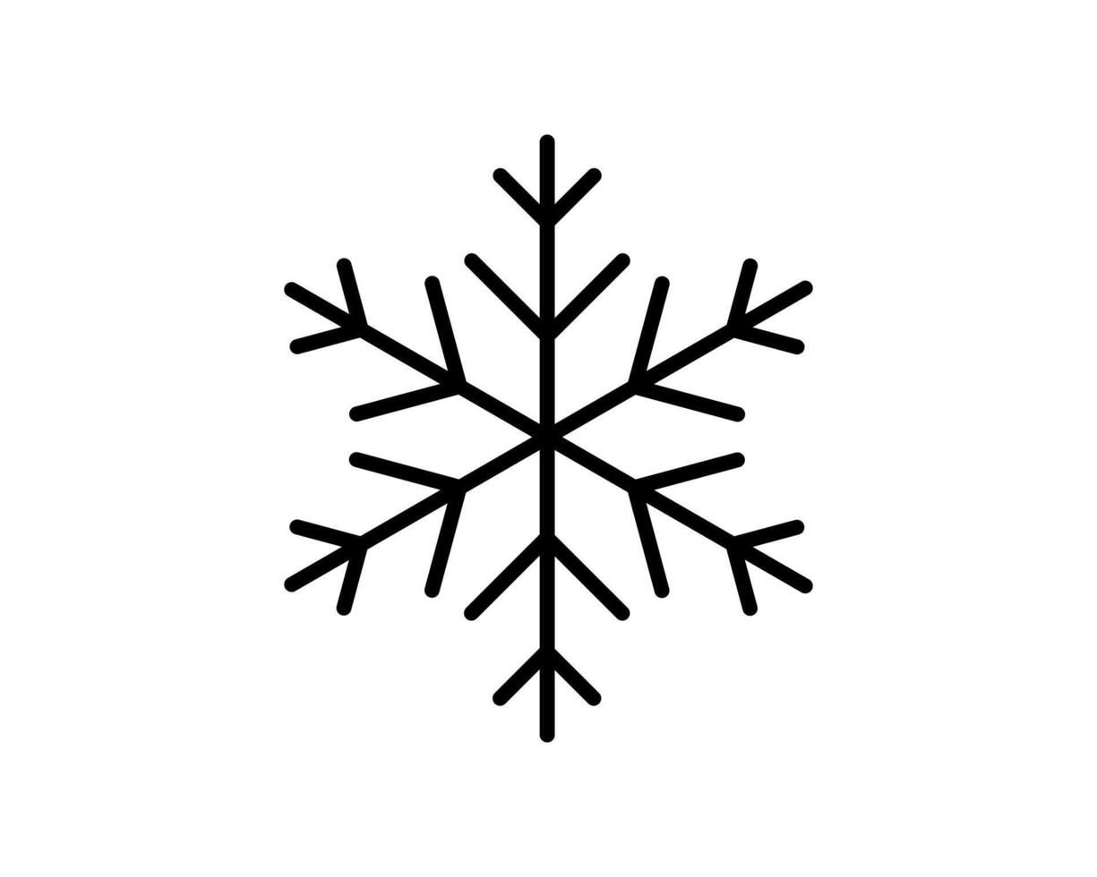 Simple yet elegant black line art snowflake icon. Perfect for winterthemed designs, holiday projects, weather apps, or as a minimalist graphic element. Highresolution for versatile use. vector