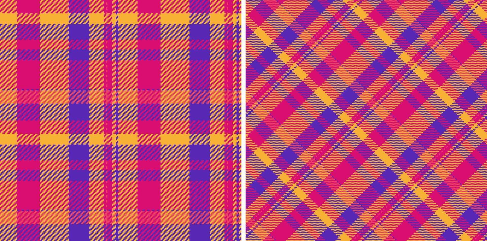 Vibrant dual plaid patterns in bold pink, orange, and purple hues. Perfect for textile design, fashion, web backgrounds, or any project needing a lively, energetic aesthetic. vector