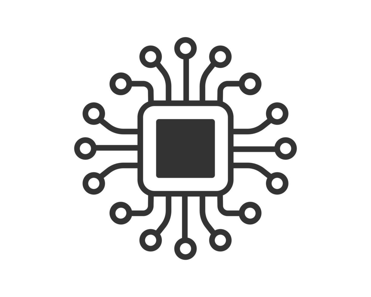 Modern, minimalist icon of a microchip. Symbolizes technology, computing, artificial intelligence, and innovation. Perfect for websites, apps, and design projects. Clean graphic. vector