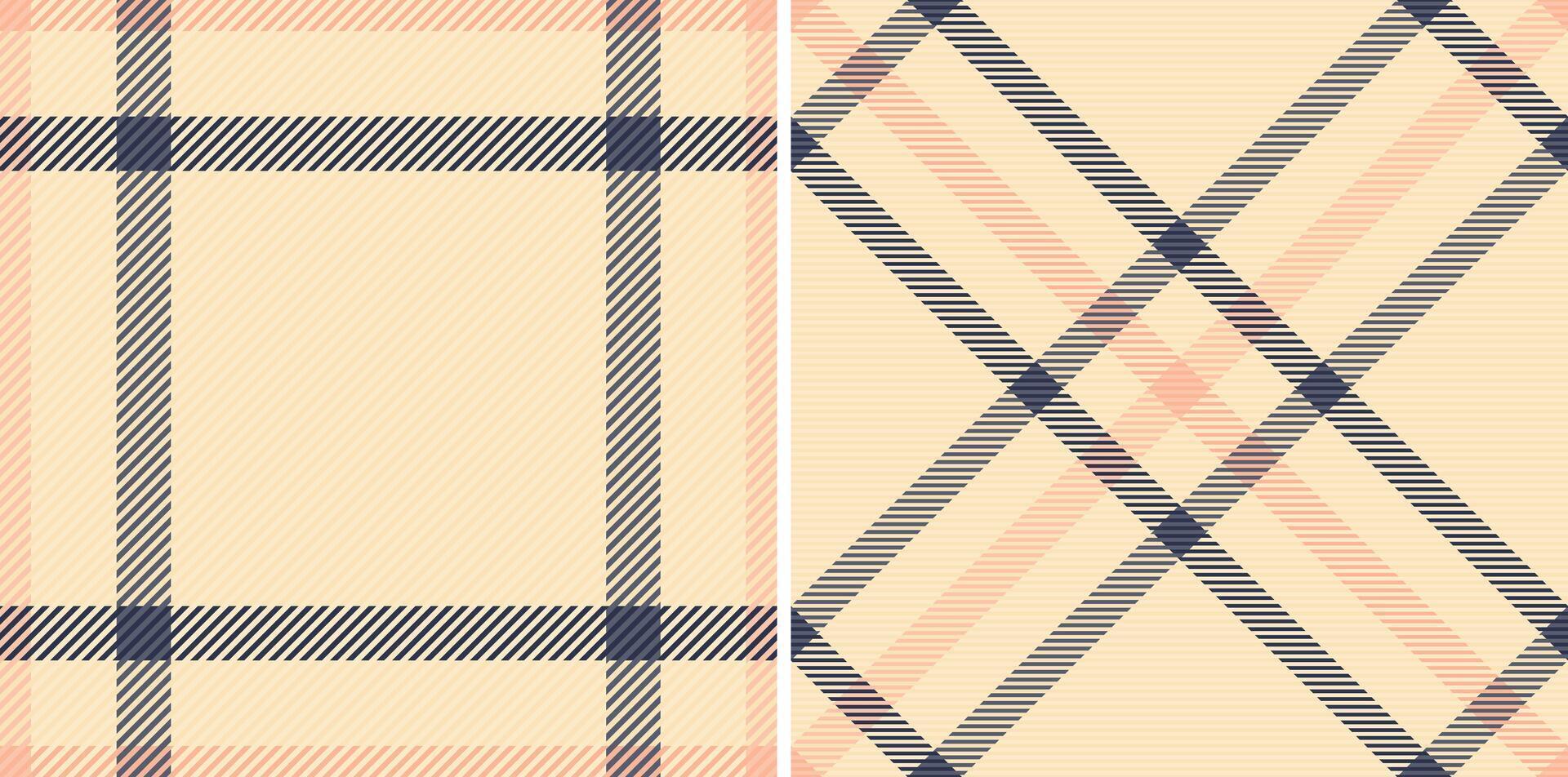 Elegant cream plaid patterns, perfect for textile design, fashion, or website backgrounds. Subtle peach and navy accents create a sophisticated, versatile aesthetic. vector