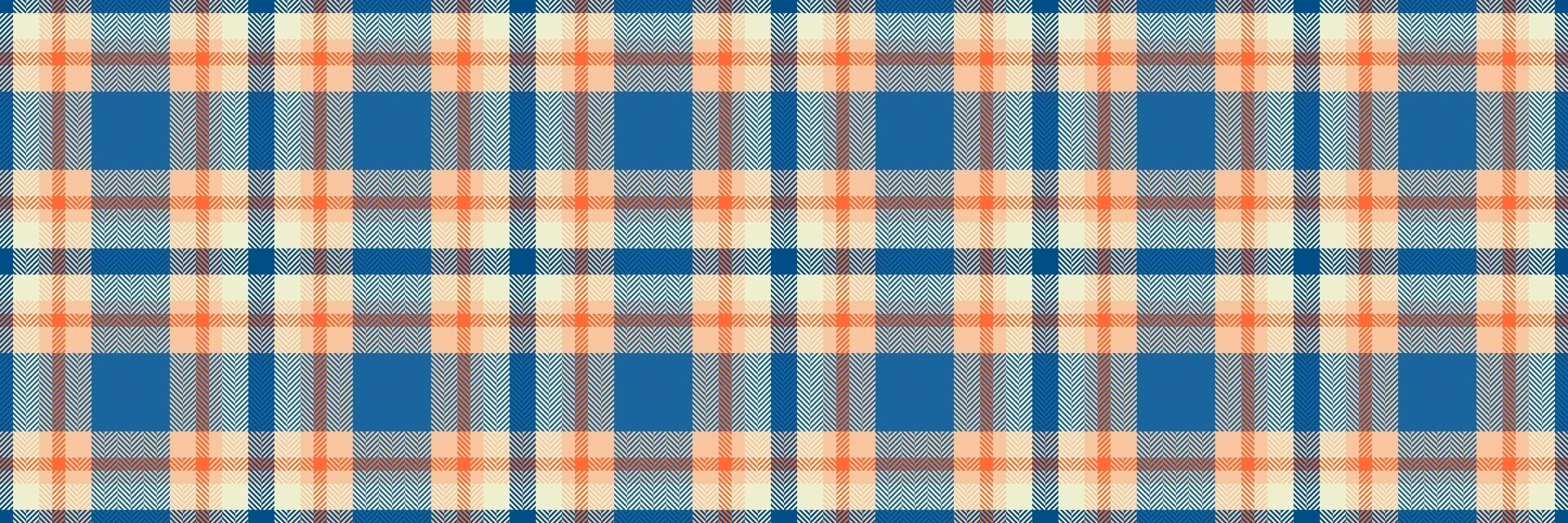 Vibrant blue, orange, and cream plaid pattern. Perfect for textile designs, website backgrounds, or crafting projects. This seamless texture offers a retro feel with modern appeal. vector