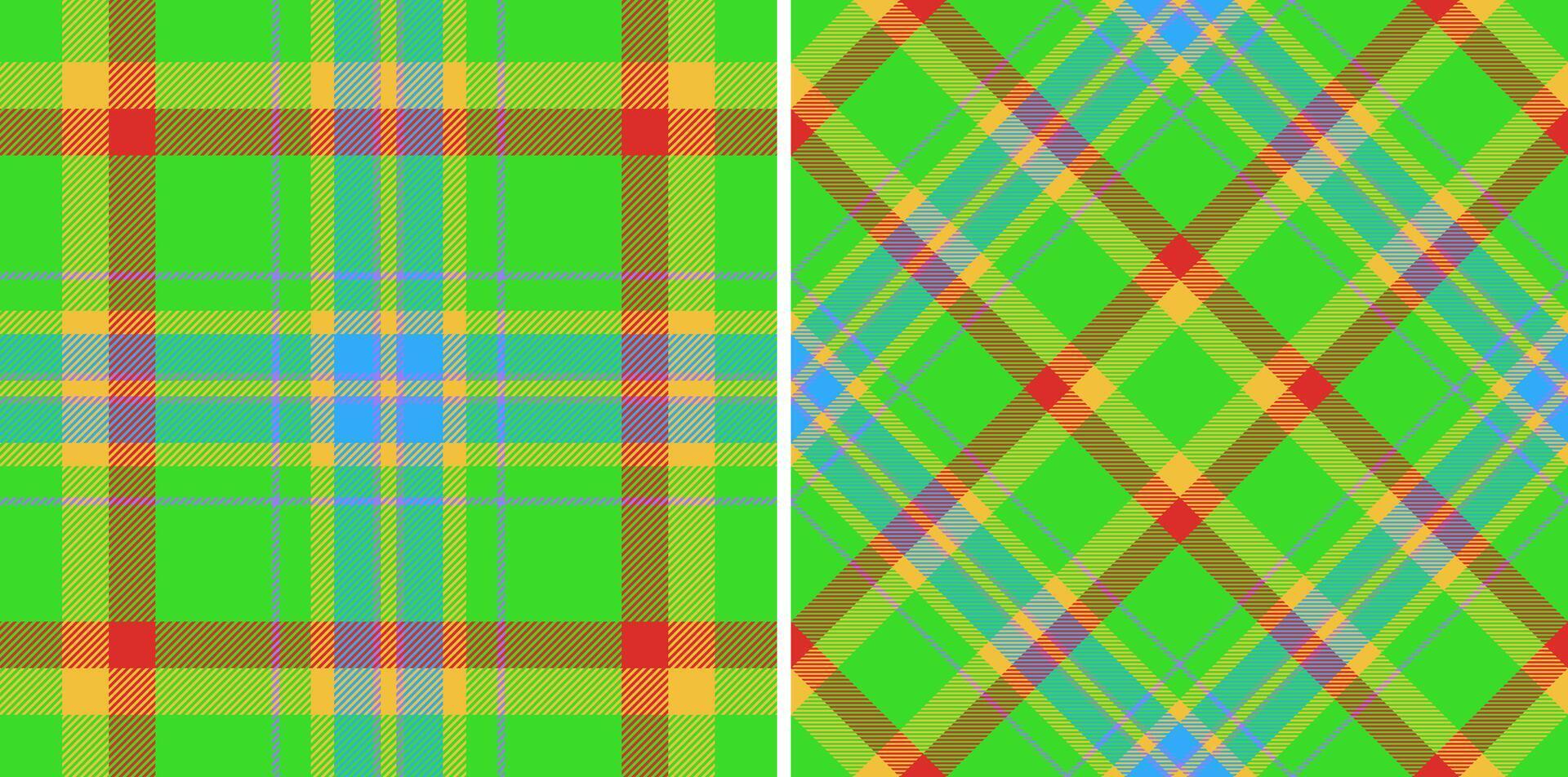 Vibrant green plaid patterns, perfect for textile design, fashion, or website backgrounds. Two distinct styles offer versatility classic horizontal and dynamic diagonal checks. vector
