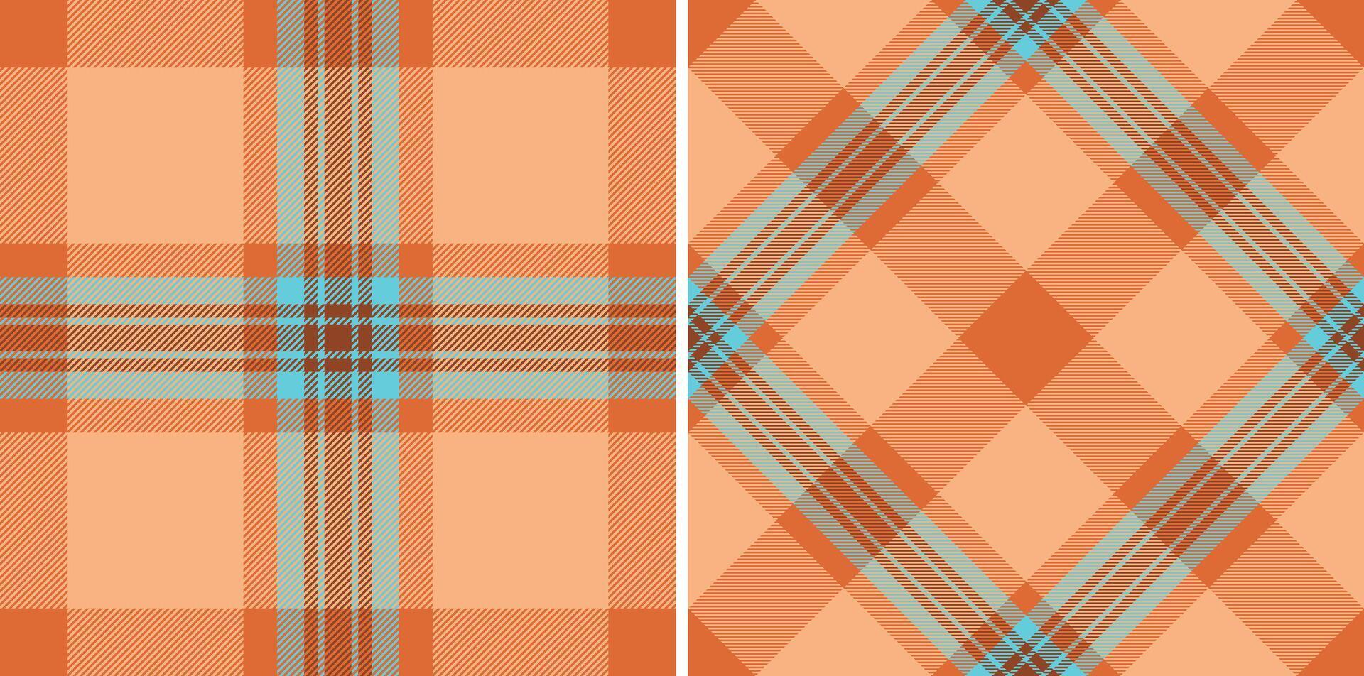 Classic tartan patterns set in orange blue. Seamless, tileable. Perfect for textiles, backgrounds, or digital design projects needing a rustic touch. vector