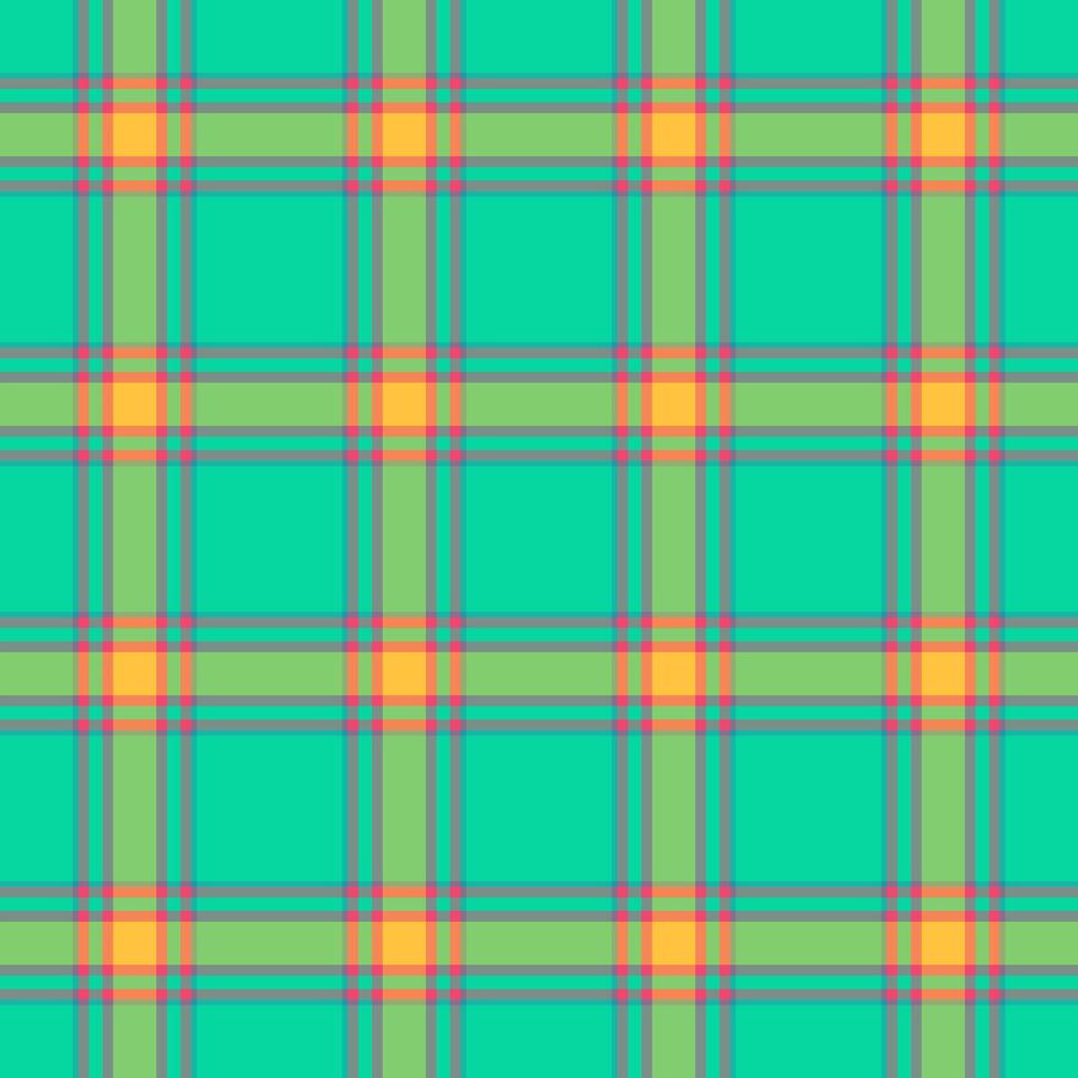 Vibrant plaid pattern. Seamless texture of colorful stripes and squares, ideal for backgrounds, textiles, or graphic design projects. Playful eyecatching. vector
