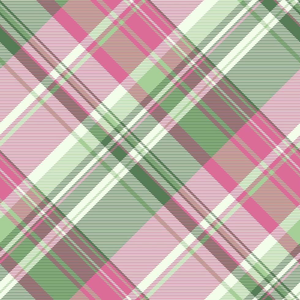 Seamless plaid pattern with pink and green hues. Perfect for backgrounds, textiles, fashion, and creative projects requiring a classic, stylish design. vector