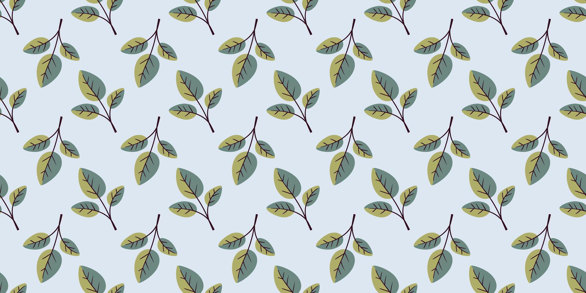 Elegant seamless pattern of stylized leaves on a pale blue background. Perfect for textile design, wallpaper, packaging, or website backgrounds. vector