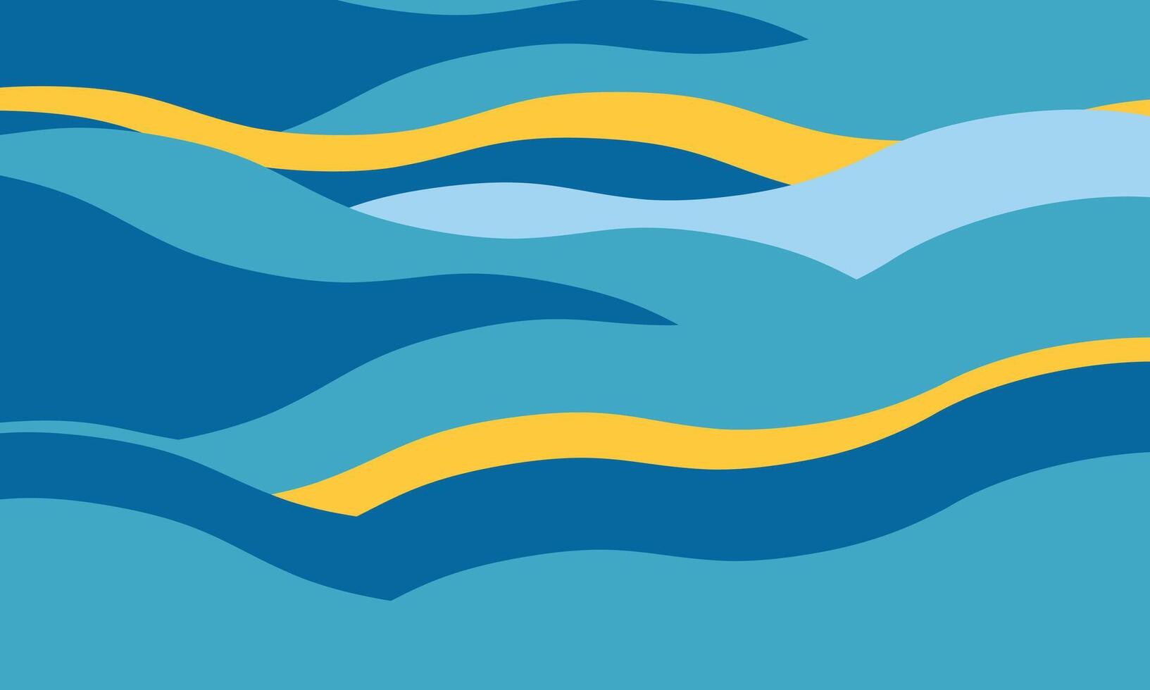 Serene abstract wave pattern in calming blues and gold. Perfect for websites, social media, presentations, and print designs conveying tranquility, flow, and summer vibes. vector