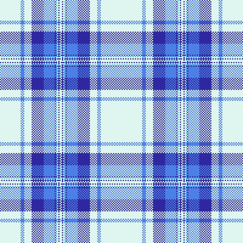 Classic pixelated tartan pattern in shades of blue. Seamless and versatile for backgrounds, textures, and designs needing a retro, digital aesthetic. vector