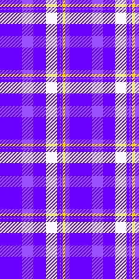 Vibrant purple, white, and gold plaid pattern. Perfect for textile designs, fashion, website backgrounds, or stationery. This bold, geometric textile design offers a modern and energetic feel. vector