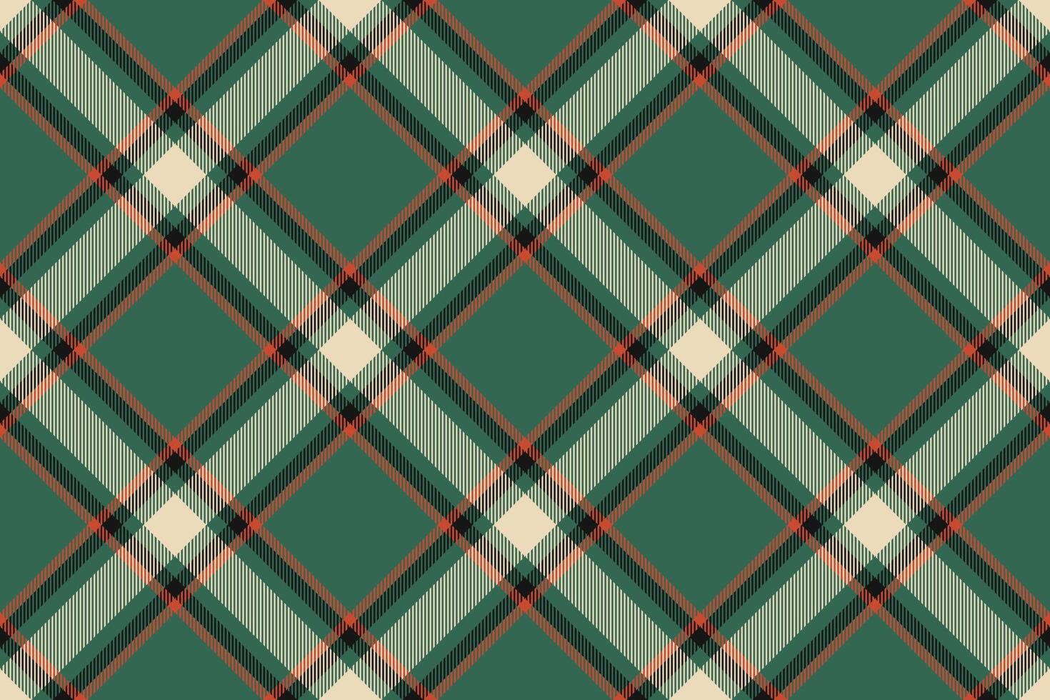 Seamless tartan pattern. A classic diagonal plaid design in green, beige and orange. Ideal for textile, fashion, backdrop, packaging design projects. vector