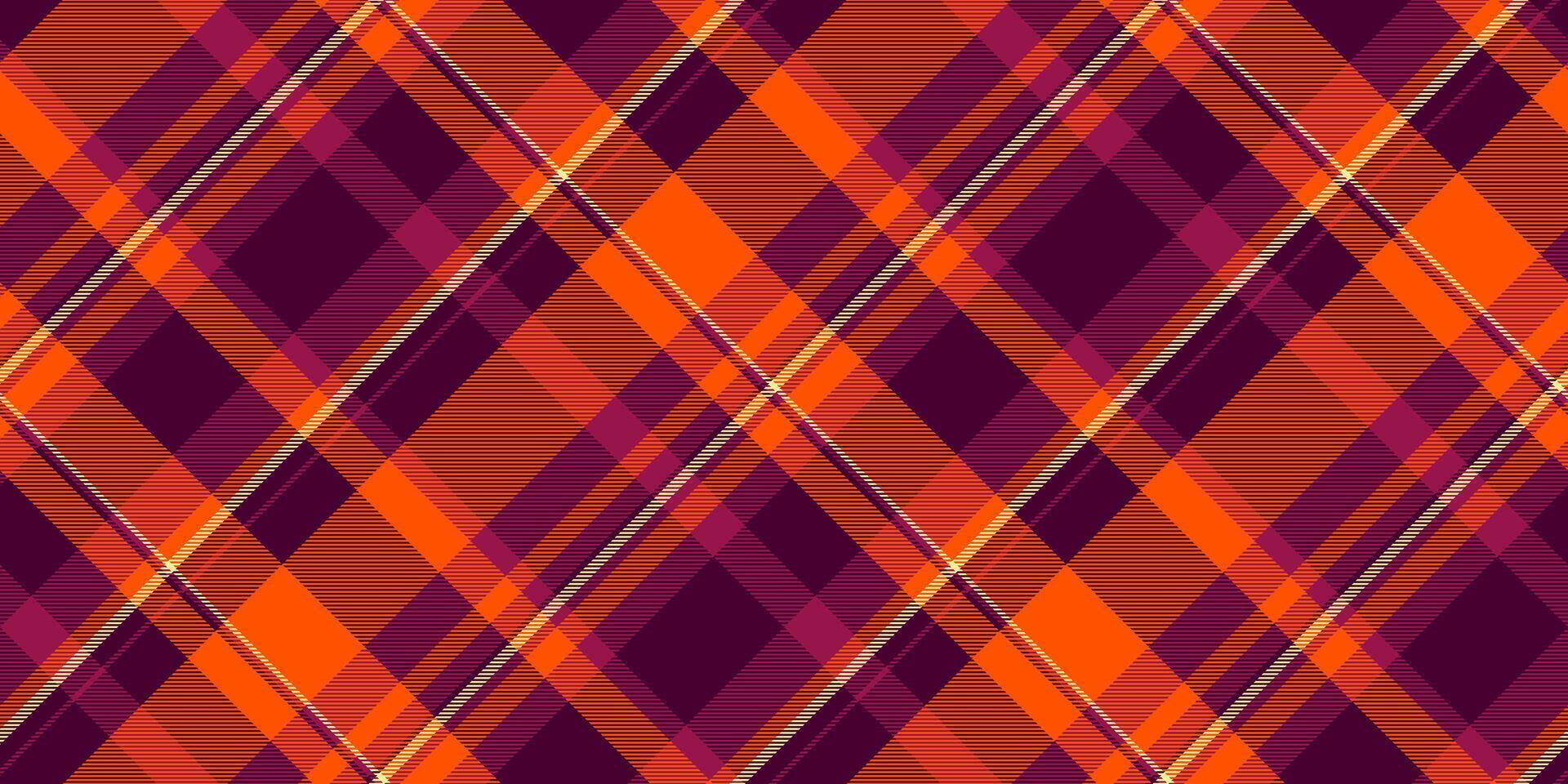 Vibrant autumnal plaid pattern in rich orange, deep purple, and cream. Perfect for fallthemed designs, textile prints, apparel, or website backgrounds. vector