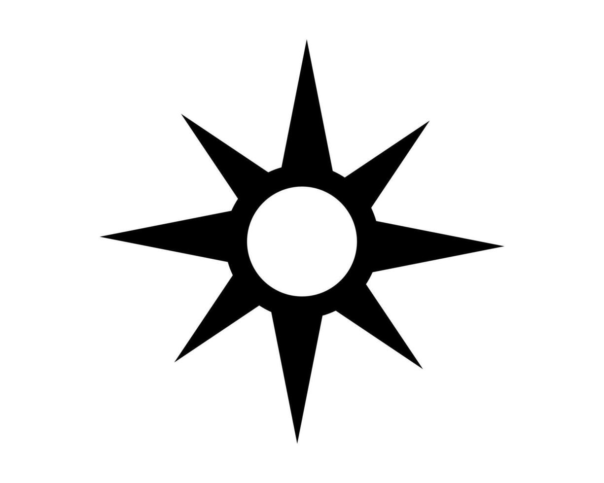 Abstract black star with sharp points emanating from a central void, isolated on white. Represents potential, guidance, and aspiration. Versatile graphic element. vector