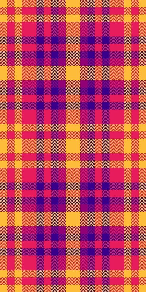 Vibrant, bold plaid pattern in sunset hues. Perfect for textile design, fashion, packaging, or website backgrounds. This energetic image evokes warmth and style. vector