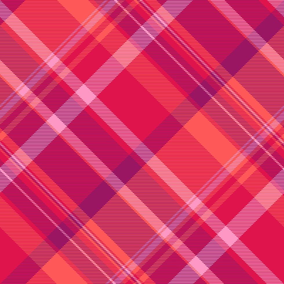 Vibrant diagonal plaid pattern in bold pink, red, and coral tones. Perfect for fashion, textile design, or website backgrounds. vector
