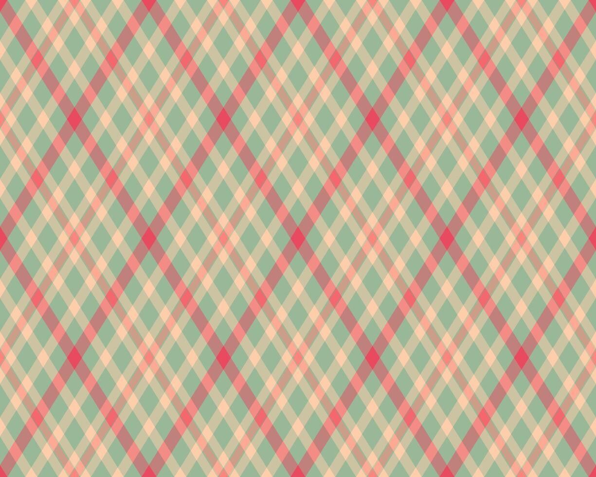Elegant diagonal plaid pattern in soft pastel peach, coral, and sage green. Perfect for textile design, website backgrounds, or crafting projects. vector