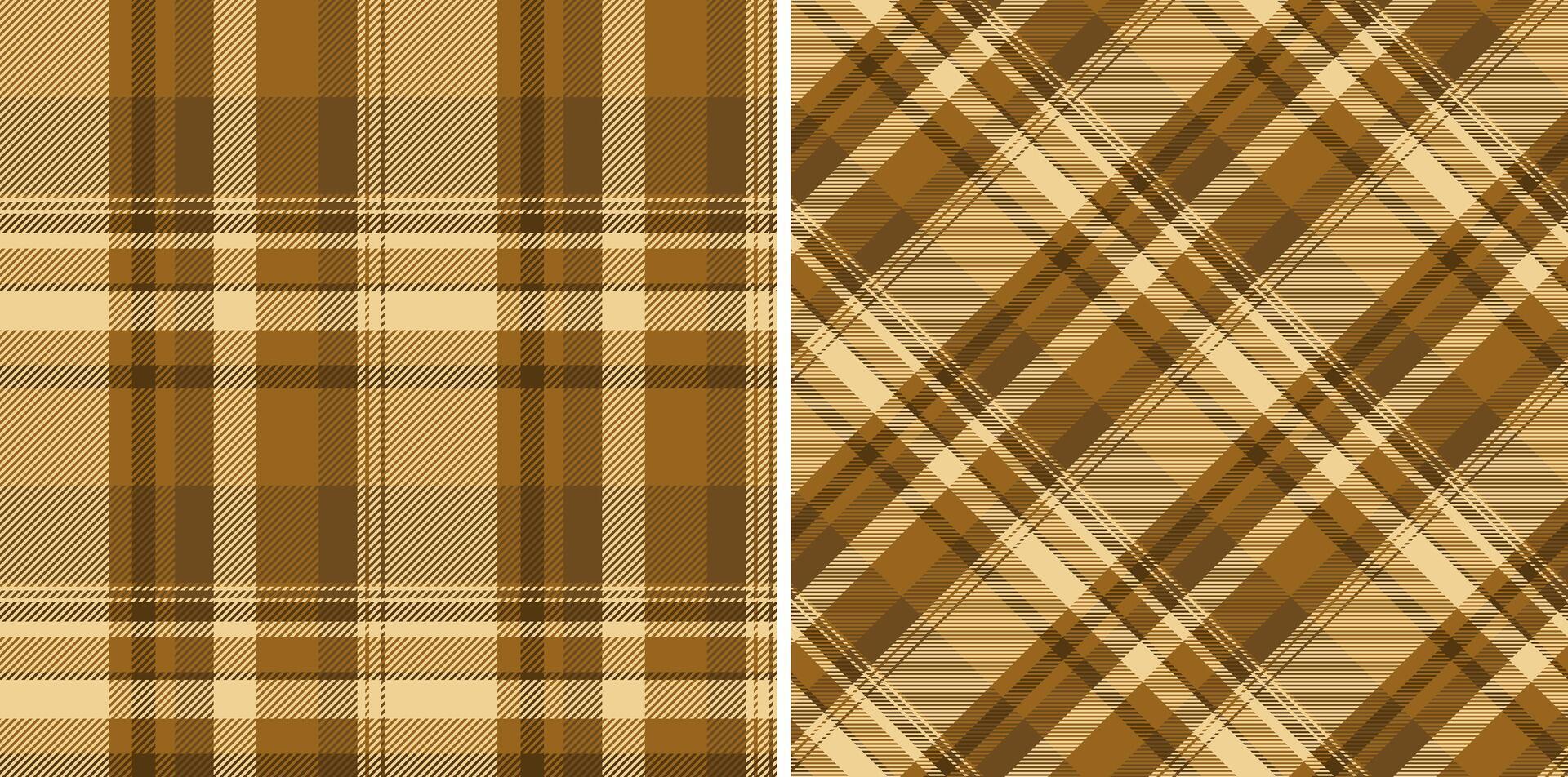 Elegant autumnal plaid patterns. Two seamless designs in warm browns and creams offer versatility for fashion, home decor, and website backgrounds. vector