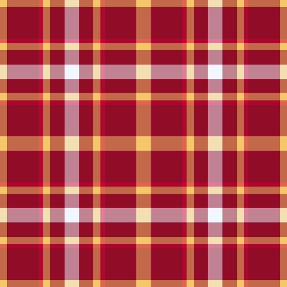 Close up texture tartan, 40s plaid background fabric. Vibrant seamless textile pattern check in red and orange colors. vector