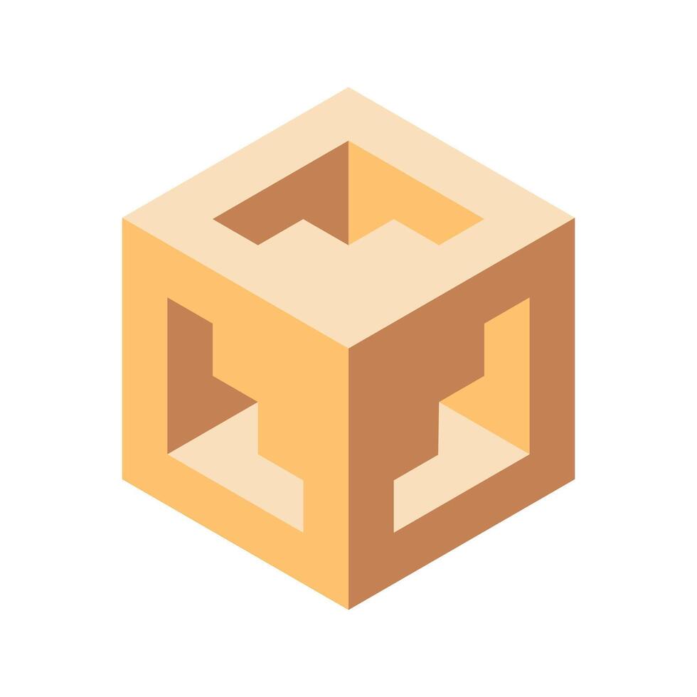 Abstract isometric cube with inner structure geometric design, neutral earth tones. Ideal for presentations, websites, or as a minimalist logo element. vector