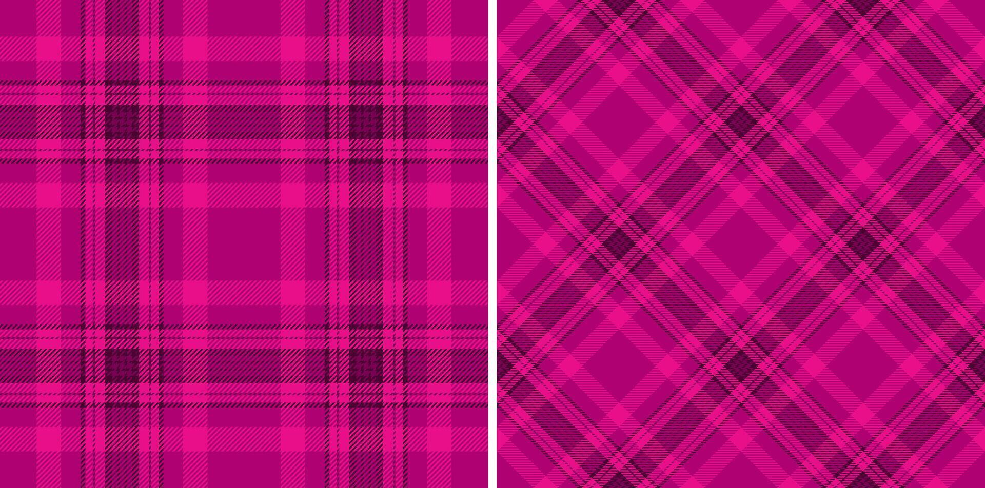 Vibrant pink plaid patterns, perfect for fashion, textile, or web design. Two distinct styles offer versatile options for projects needing a bold, energetic feel. vector