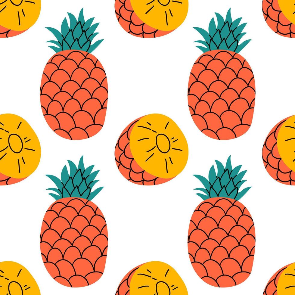 Cute summer seamless pattern with exotic fruits . Hand drawn citrus fabric print wallpaper texture, juicy tropical fruit background patterns . Hand drawn illustration . vector