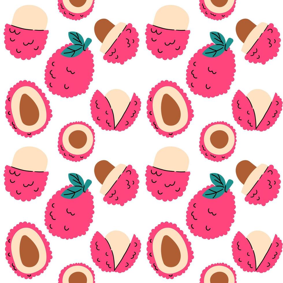 Cute summer seamless pattern with exotic fruits, fresh sliced . Hand drawn citrus fabric print wallpaper texture, juicy tropical fruit background patterns . vector