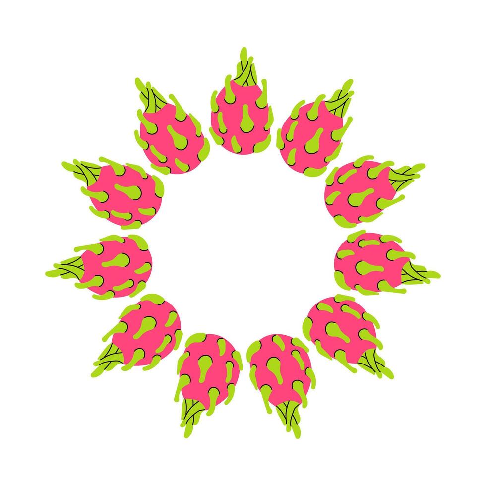Farmers market design template, copy space. Cute hand drawn Fruits and berries round frame in doodle style. Fruits icons Circular template. Hand drawn Fruits circle border. illustration pitaya vector