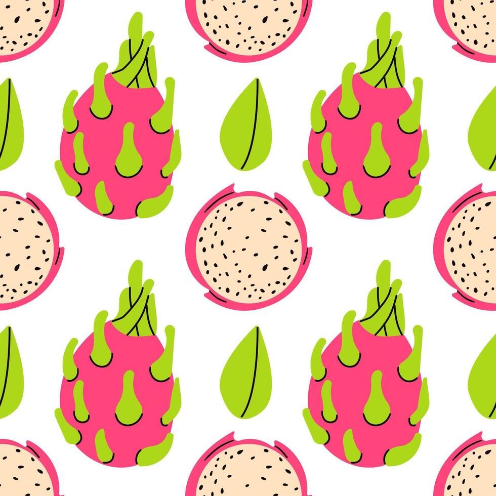 Cute summer seamless pattern with exotic fruits, fresh sliced . Hand drawn citrus fabric wallpaper texture, juicy tropical fruit background patterns . Hand drawn illustration . vector
