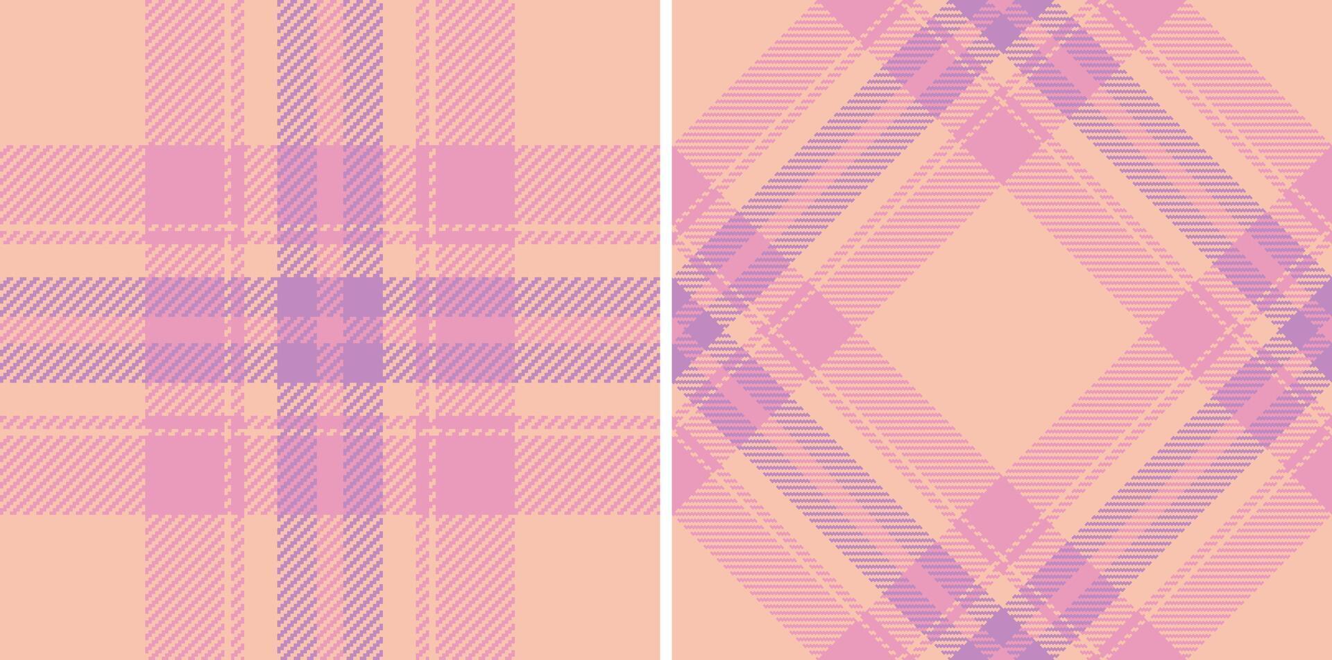 Pair of pastel pink and purple plaid patterns. Perfect for textile design, fashion, wrapping paper, or website backgrounds. Subtle textures and soft colors evoke feelings of calm and femininity. vector