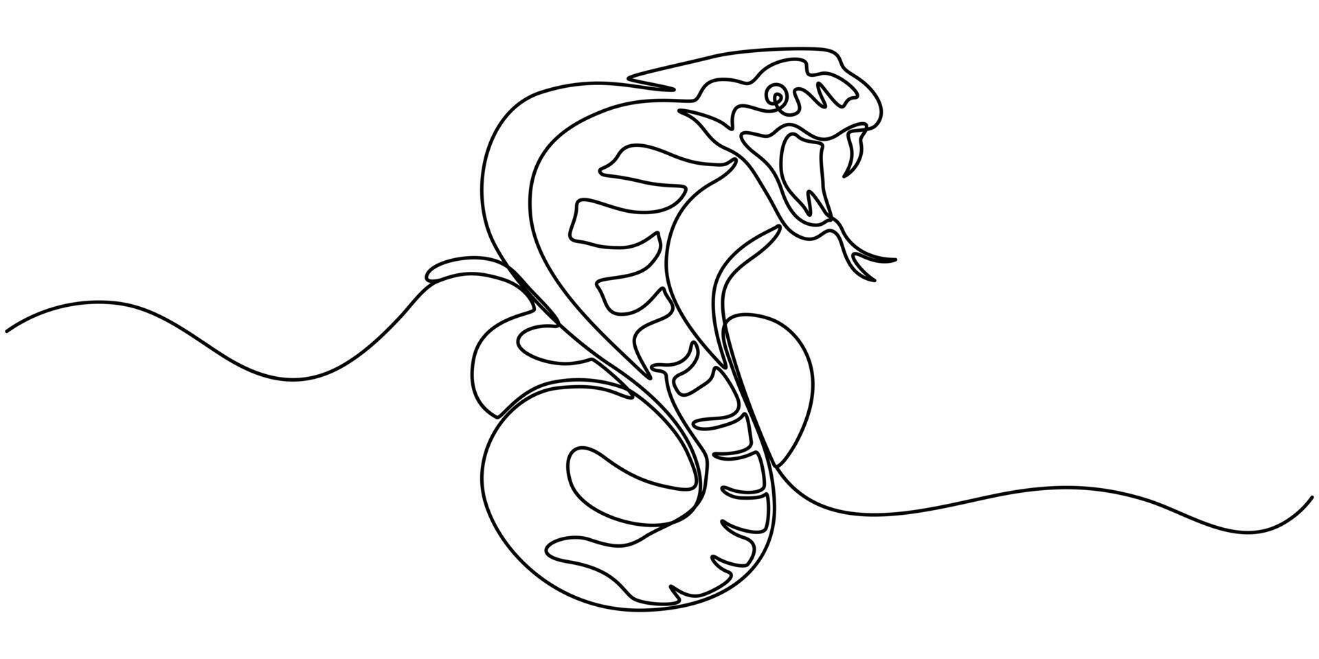 Snake continuous one line drawing and minimalist style isolate outline icon vector