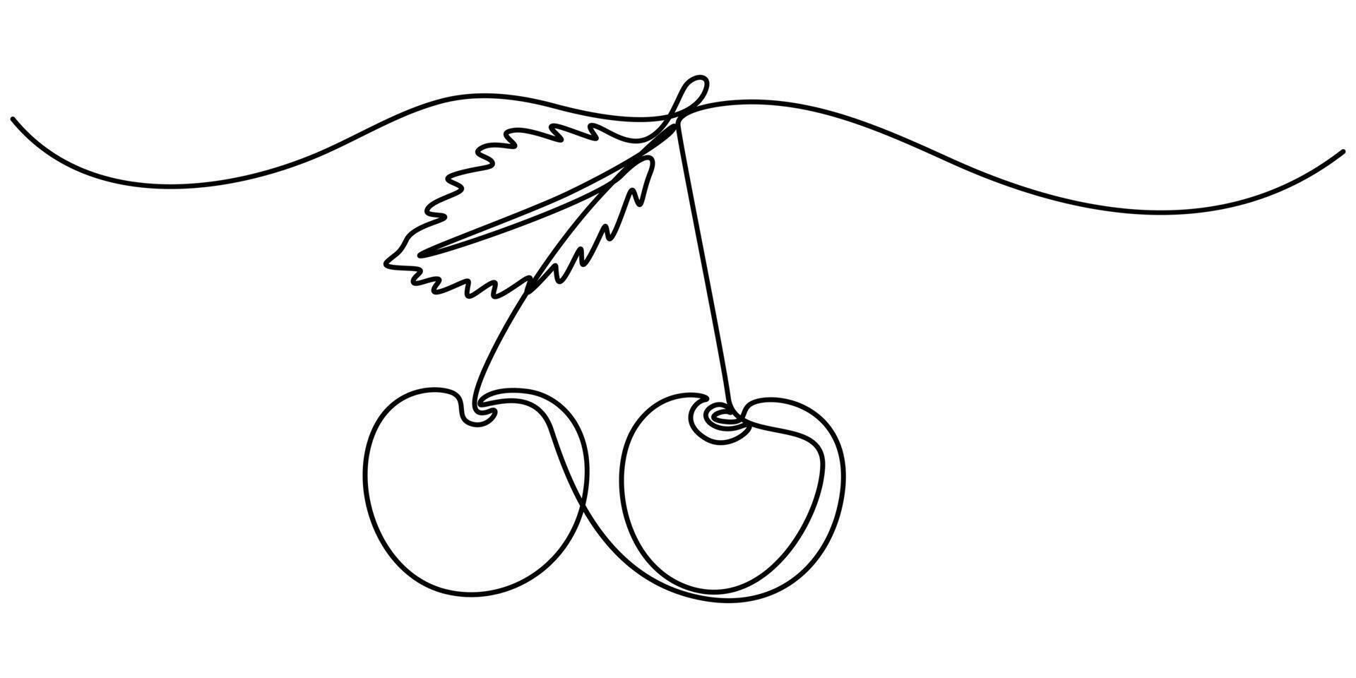 Cherry fruit continuous one line drawing minimalist design Hand drawn sketch vector