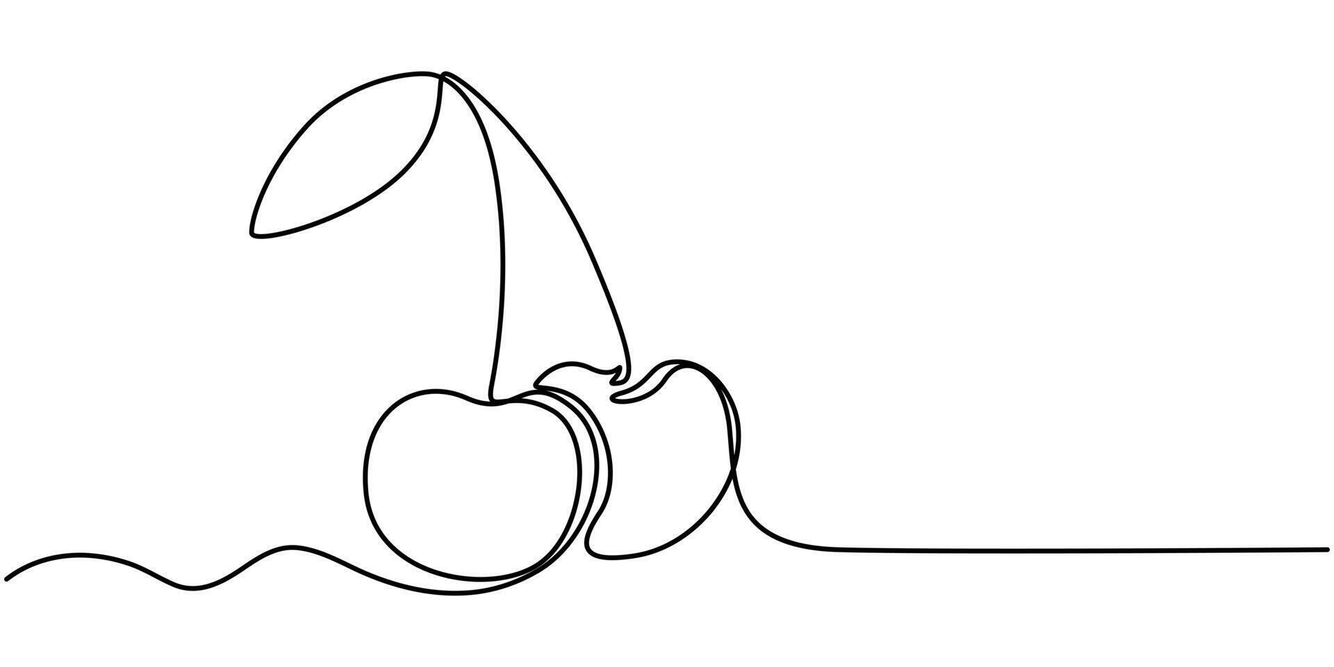 Continuous one line drawing cherries illustration with transparent background editable stroke vector