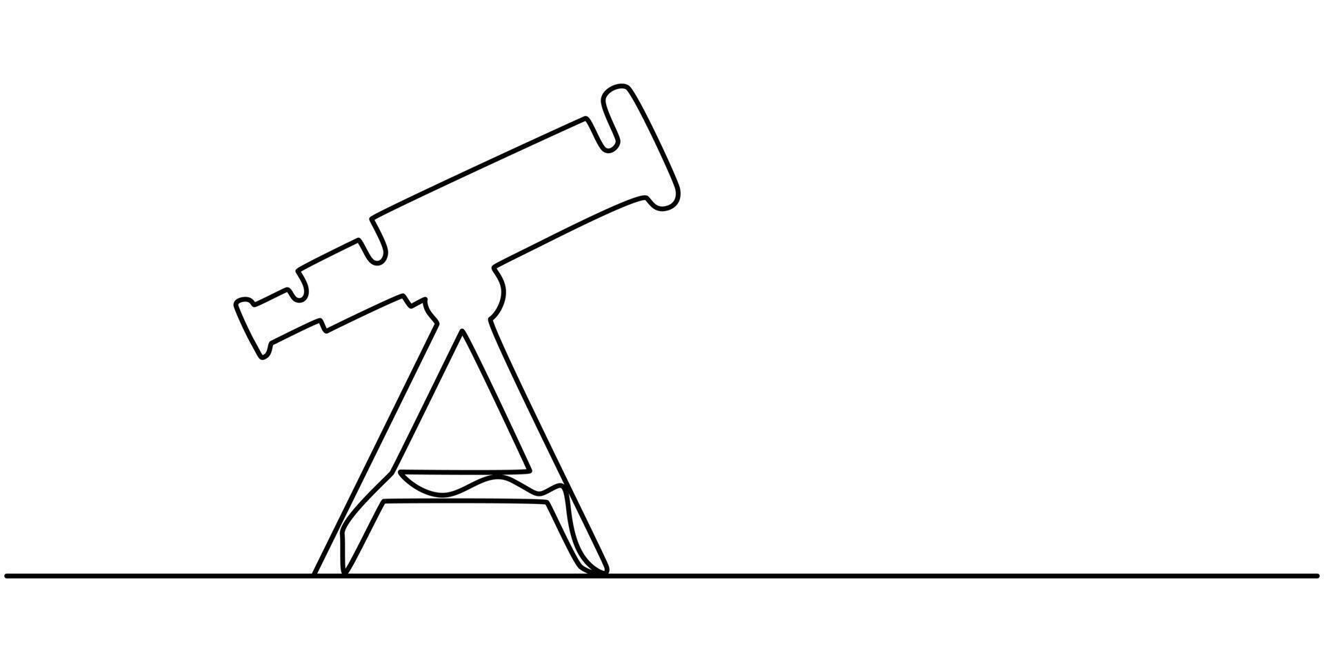 Continuous One Line Drawing of Telescope Icon, Hand Drawn Symbol Illustration. vector