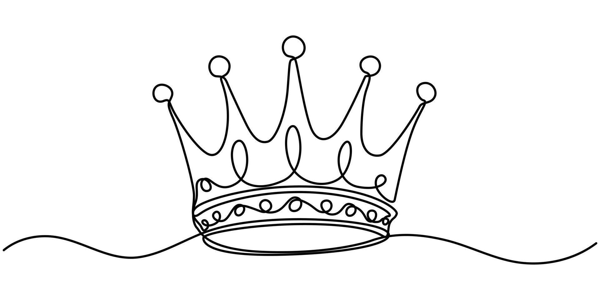 Royal Crown continuous line drawing, Simple king crown outline design concept vector