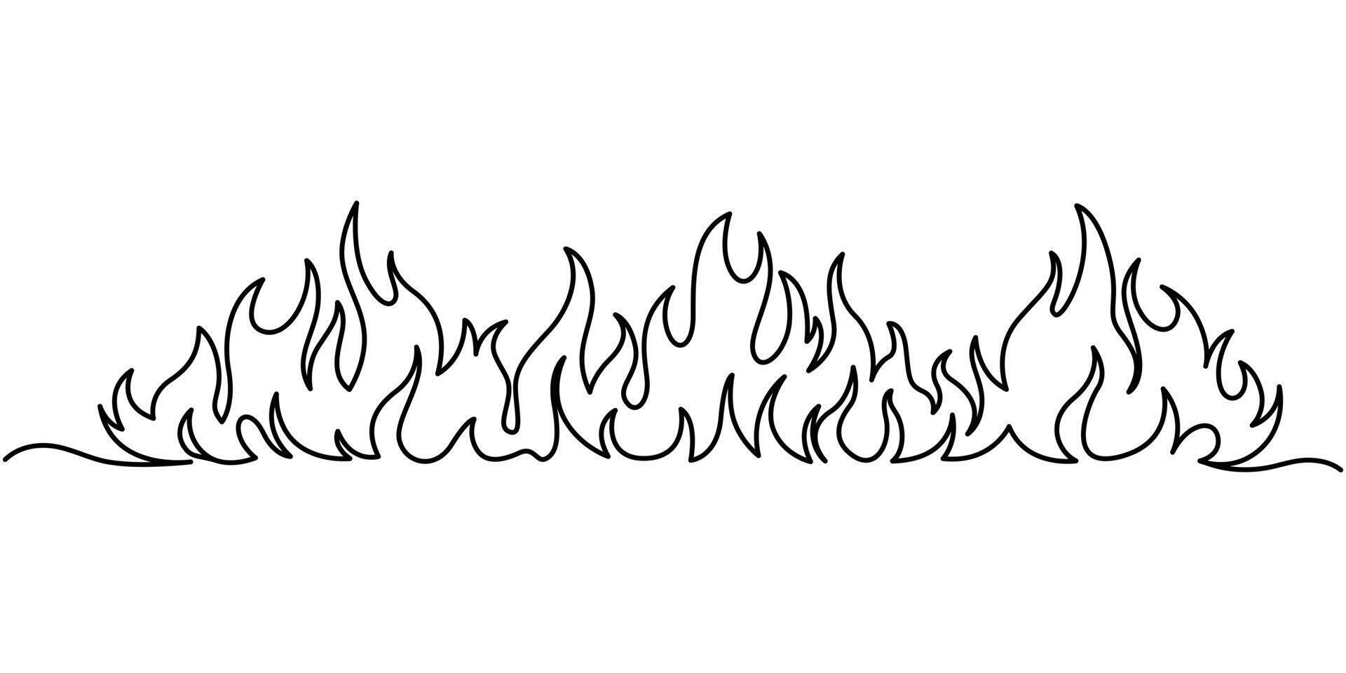 Bon fire single line art, continuous one line drawing of Isolated outline vector