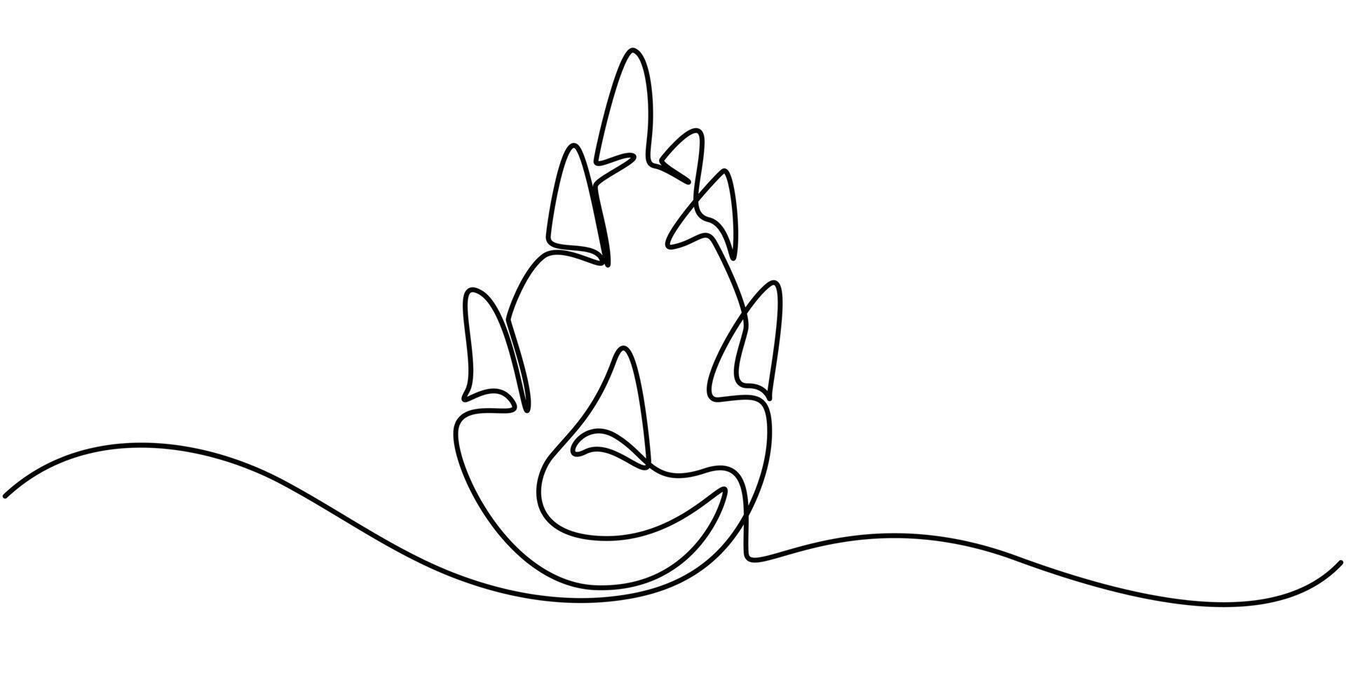 Dragon fruit, pitaya simple color illustration. One continuous line art drawing organic Dragon fruit vector