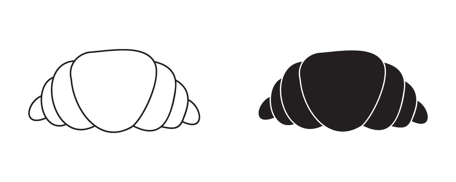 Croissant black icon outline and silhouette hand drawn illustration isolated on white background vector