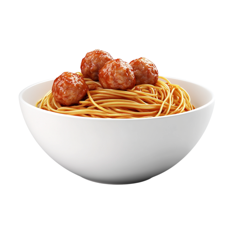 a spaghetti with meatballs in a bowl on a transparent background png