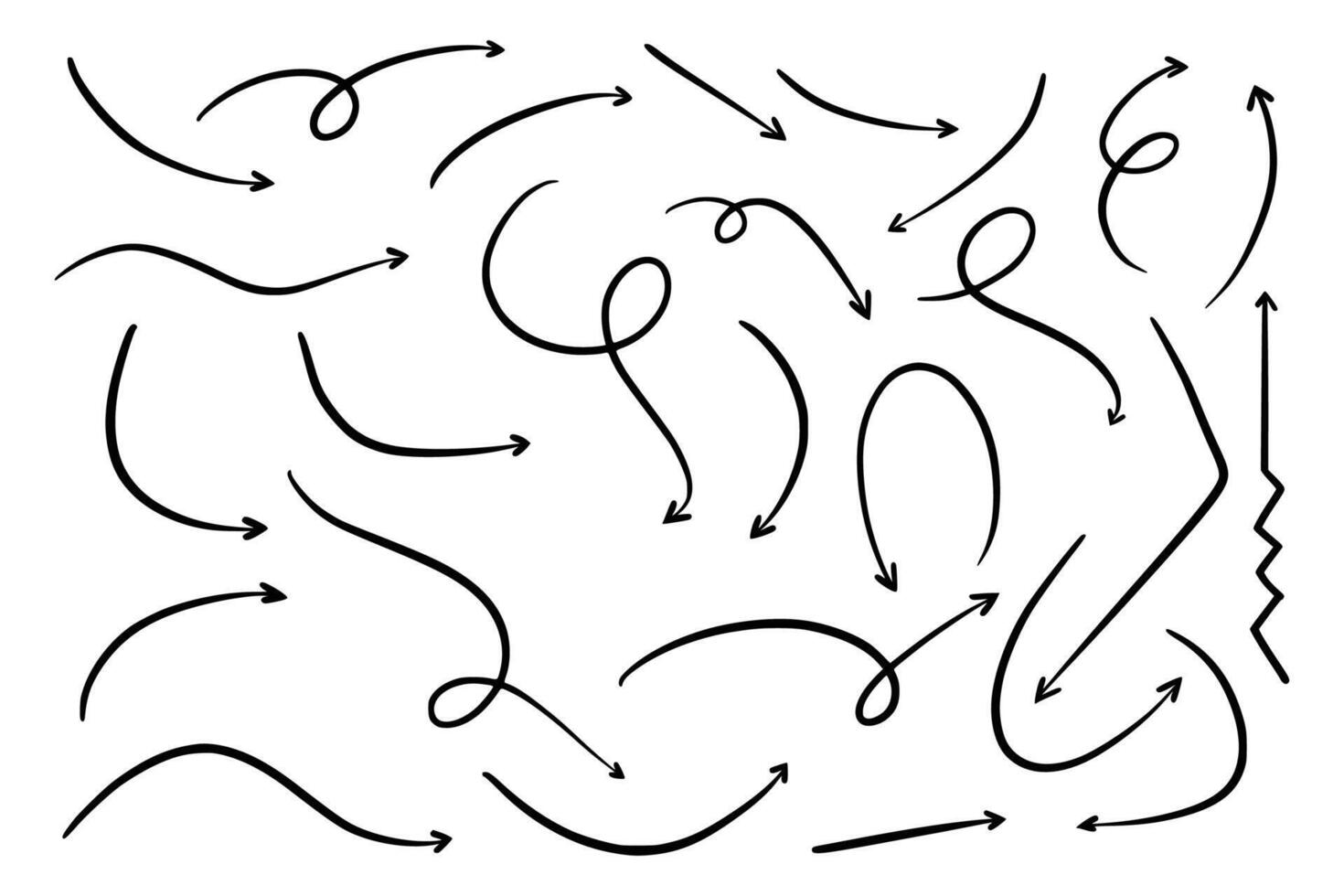 Hand drawn black sign or symbol arrows doddle set vector