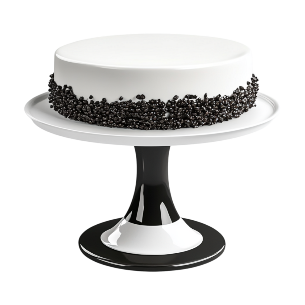 cake on a pedestal with black and white sprinkles png