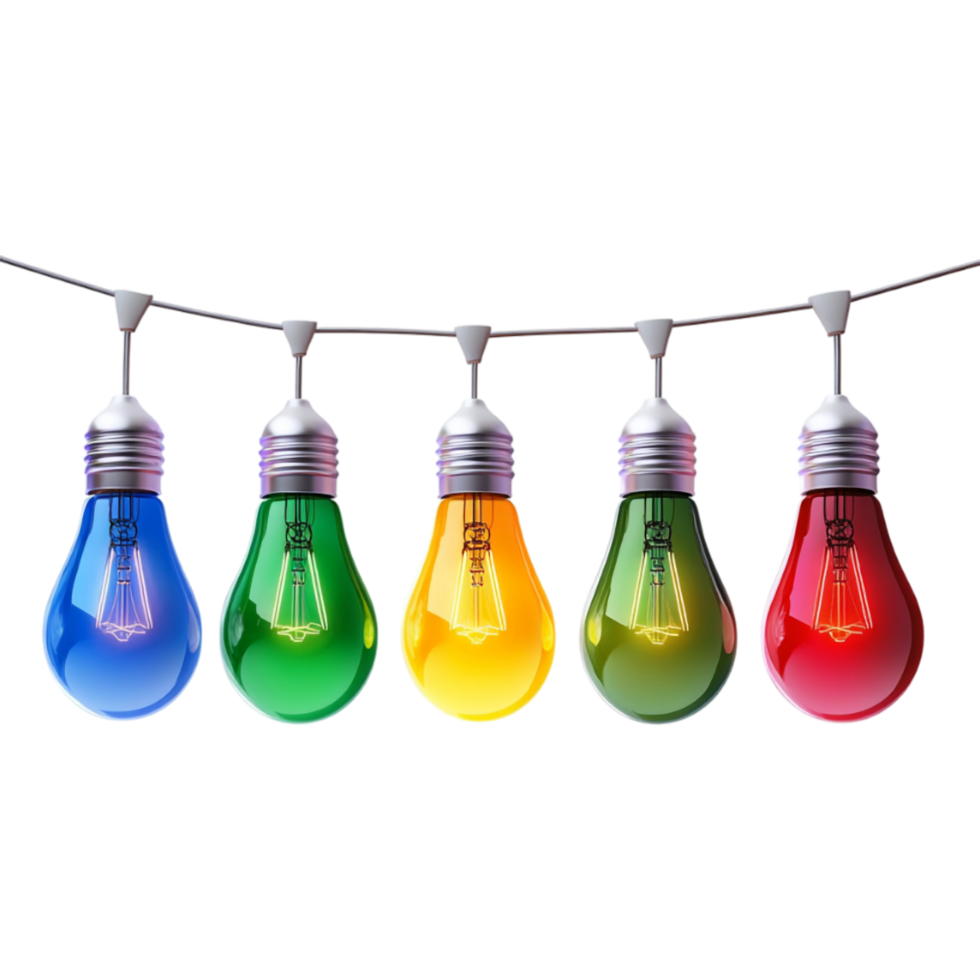 light bulb hanging on a string with different colored bulbs png