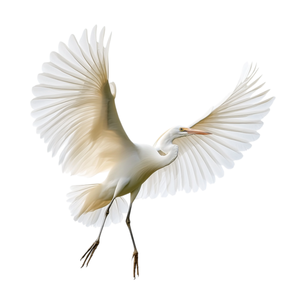 a an egret flying in the air on a transparent background png