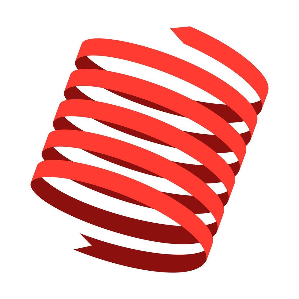3D red spiral shape illustration. Ribbon icon in isometric style on a white background. vector