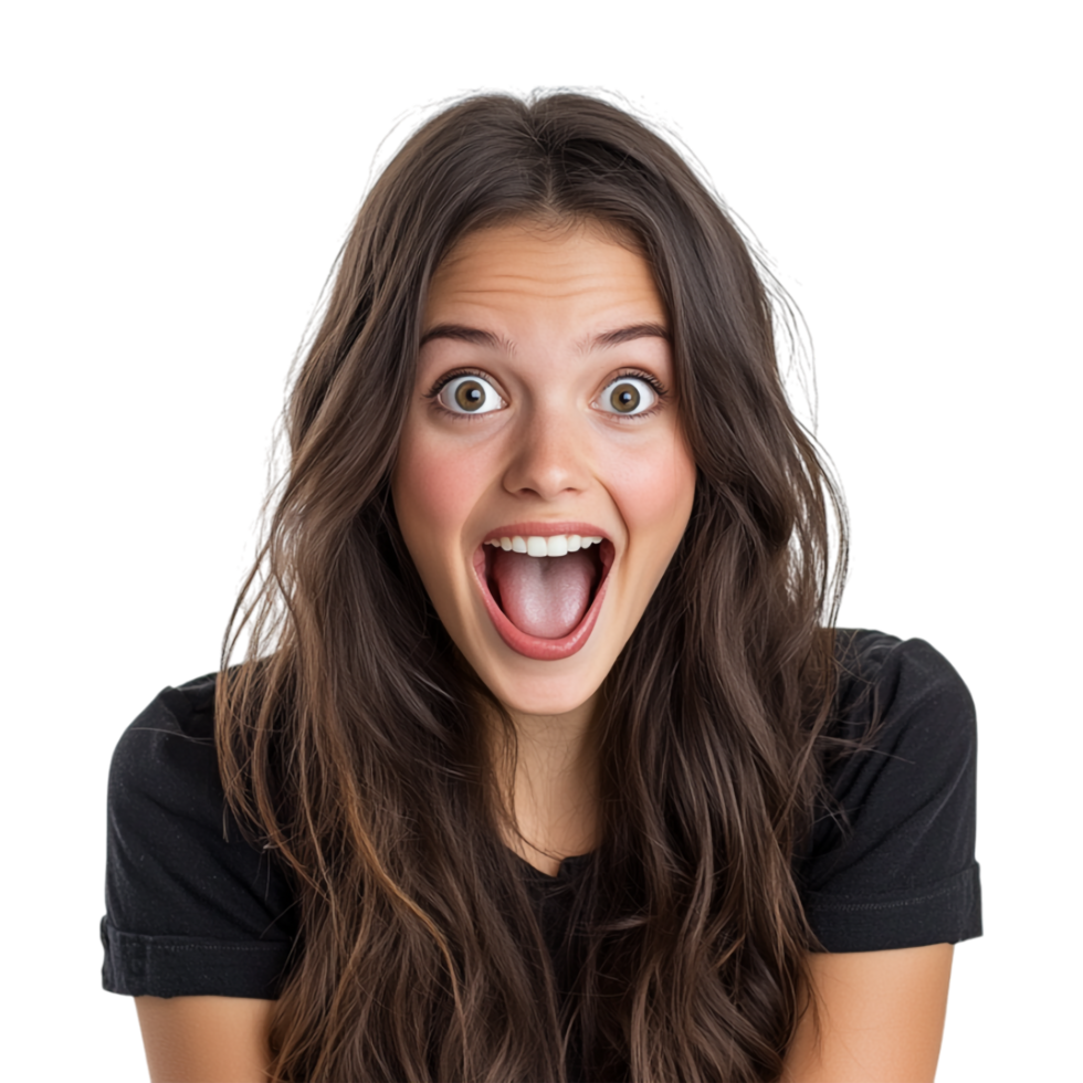 a woman with her mouth open and a surprised expression png