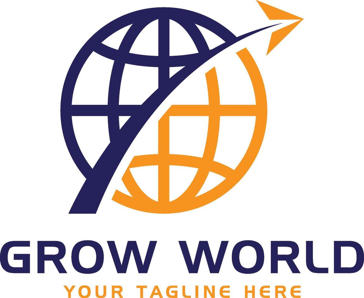 Grow World Logo global business and expansion logo with an arrow vector