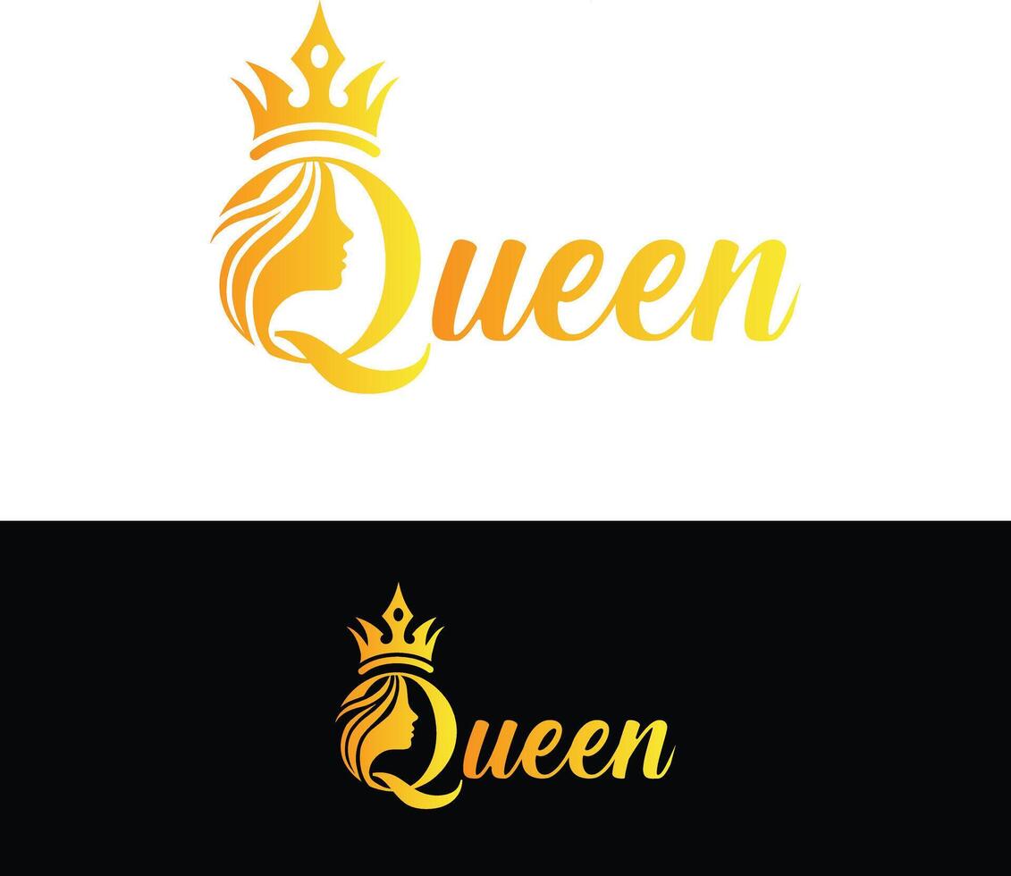 Golden Queen Logo with Crown and Elegant Typography vector